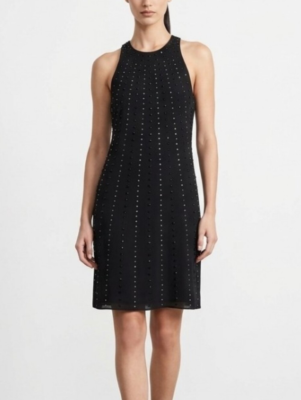 NWT Trina Turk Black Silk Studded High Neck Shift Cocktail Dress 8 Chic